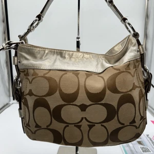 COACH Signature ZOE HOBO Khaki/metallic Jacquard Leather Bag - Picture 1 of 15