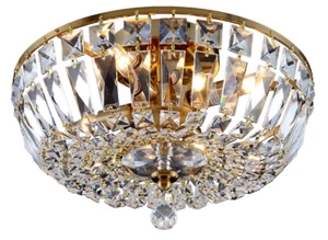 ASFOUR CRYSTAL GOLD FOYER DINING ROOM KITCHEN FLUSH MOUNT CHANDELIER 4 LIGHT 14" - Picture 1 of 4