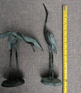 (2) Brass Heron Cranes Vintage Verdigris Patina - Picture 1 of 11