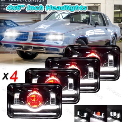 For Oldsmobile Cutlass Supreme 1976-1988 4X 4x6" LED Headlights Hi/Lo Beam DRL - Image 1 of 4