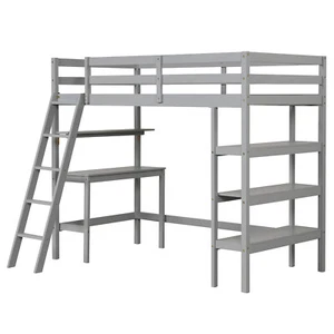 Twin Size Loft Bed w/ Integrated Ladder & High Guardrails for Kids & Teens - Picture 1 of 8