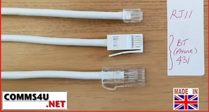 BT MALE PLUG 431 to RJ11 3M CABLE LEAD FOR ETHERNET CAT5 ADSL TELEPHONE MODEM - Picture 1 of 3