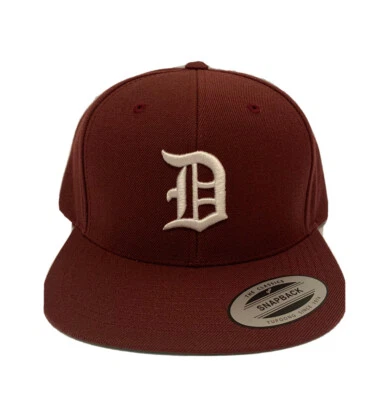 Antiguo sombrero inglés D Snapback bordado 3D inicial D gorra Yupoong Detroit granate Foto 1 de 4