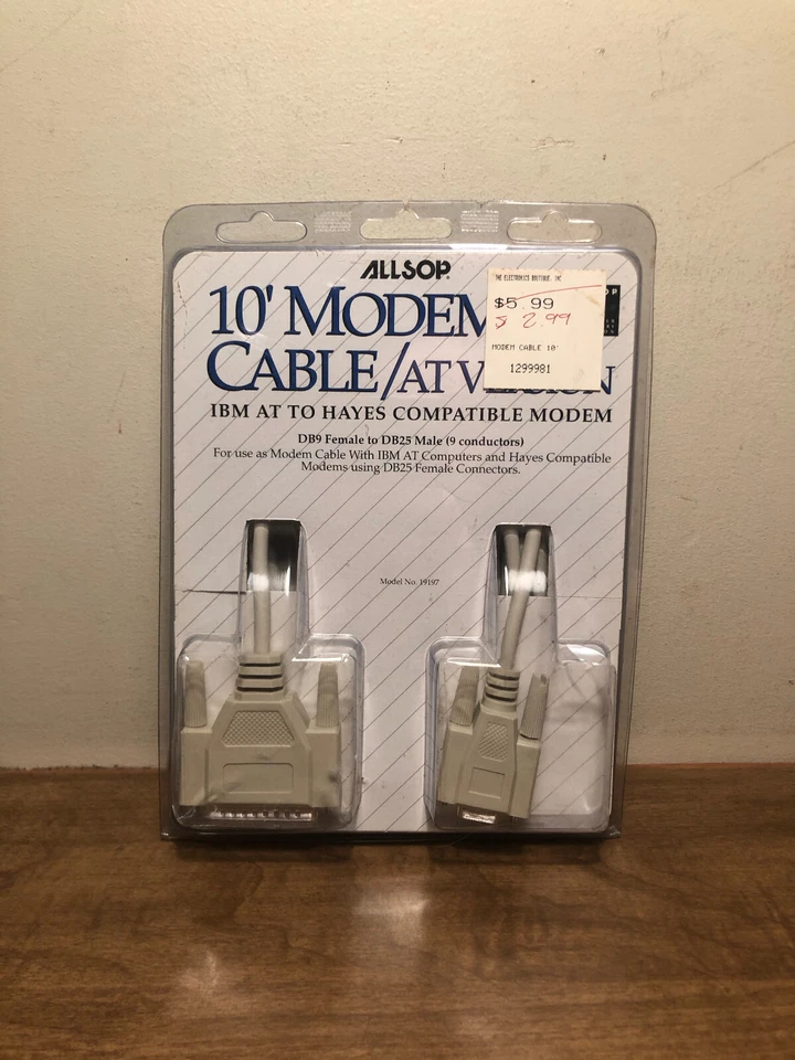 Vintage Allsop 10' Modem Cable IBM Compatible New NIP DB9 Female-DB25 Male - Image 1 of 2