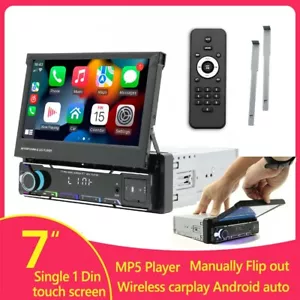 7" Wireless Carplay Car Radio Single 1 Din Flip Out USB/AUX BT/AM/FM Touchscreen - Picture 1 of 14