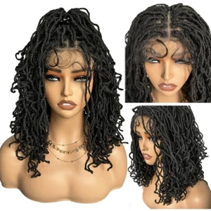 14In Bob Curly Afro Locs Wig for Women 4x4 Lace Front Dreadlocks Wig +Baby Hair - Picture 1 of 16