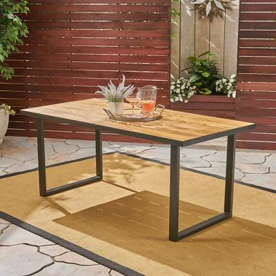 Lane Outdoor 70-inch Acacia Wood and Iron Dining Table, Black and Teak Finish - Image 1 of 4
