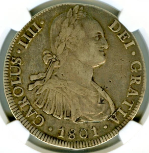 ☆ HISPANIC SILVER • COLONIAL 8 REAL 1801 POTOSI (PP)• CARLOS IV ☆ BOLIVIA ☆C5354 - Picture 1 of 7