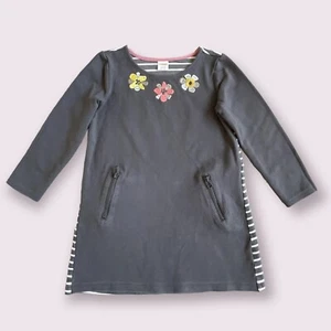 Gymboree Girl's Dress Size S (5-6) Gray White Stripes Floral Embroidery Pockets - Picture 1 of 9