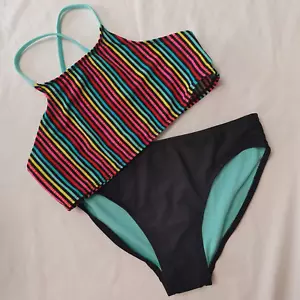 BIKINI RAGAZZA TAGLIA 18 ** RIGHE AL NEON ** 2 PEZZI ABBIGLIAMENTO - NUOVO - Foto 1 di 5