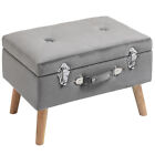 HOMCOM Velvet-Touch Suitcase Storage Stool Ottoman Suitcase 2 Latches Wood Legs