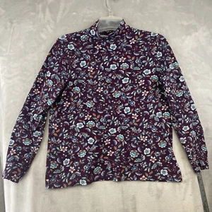 Top donna Lands End taglia M (10-12) viola floreale finto collo L/S 100% cotone - Foto 1 di 9