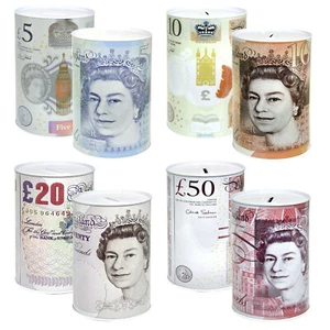 Piggy Bank Tin British Pound Notes Design Collection - Select Your Note - Picture 1 of 5