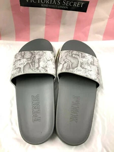 Victoria's Secret PINK Single Strap Slides Sandal Gray Snake Skin NWT - Picture 1 of 3
