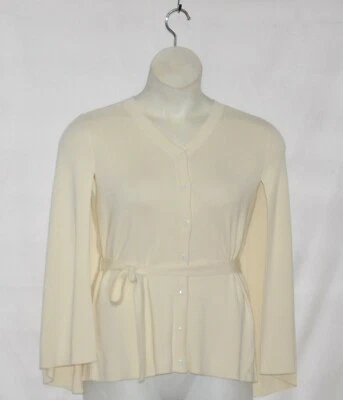 Joan Rivers 毛衣针织纽扣前开普带腰带尺寸 S 象牙色 — 第 1/2 张图片