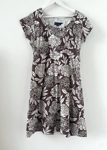 Boden A-Line Pecan Brown & White Dress Midi Autumnal 100% Cotton UK Size 14 - Picture 1 of 11