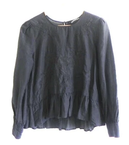 Zara Schwarz Baumwolle/Seide Langarm Hi-Low Rüschensaum Stickerei Oversize S - Bild 1 von 10