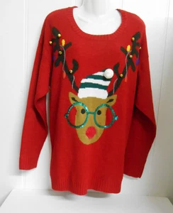 New w/Tag~United States Sweaters~Sz XL~Christmas Sweater~Reindeer Emb/Seq/Bells  - Picture 1 of 4
