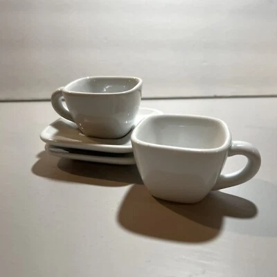 Crate and Barrel Square Espresso Cups and Saucers White Set Of 2 - Image 1 of 4