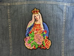 Royal Madonna Appliqué Virgin Mary Roses Fabric & Sequin Large Appliqué Baroque - Picture 1 of 10