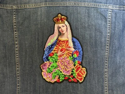 Royal Madonna Appliqué Virgin Mary Roses Fabric & Sequin Large Appliqué Baroque - Image 1 of 4