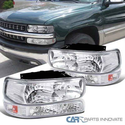 Fits 99-02 Silverado 00-06 Suburban Tahoe Clear Headlights+Bumper Signal Lamps - Imagem 1 de 4