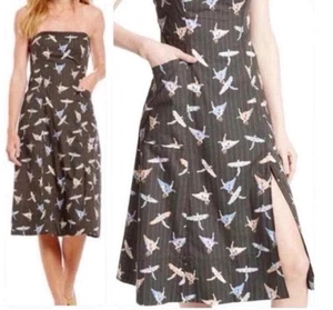 Free People Sunshine of Your Love Gray Parrot Print Strapless Midi Dress Size 8 - Picture 1 of 9