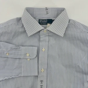 Polo Ralph Lauren Mens Classic Fit Striped Dress Shirt Blue White Size 17 34/35 - Picture 1 of 8