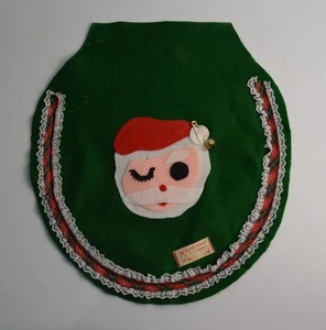 Vintage Filz Weihnachten Toilettensitzbezug Urlaub kitschig zwinkernd Weihnachtsmann - Bild 1 von 17