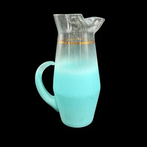 Brocca vetro Blendo blu metà secolo moderna MCM vintage bordo oro vaso - Foto 1 di 12