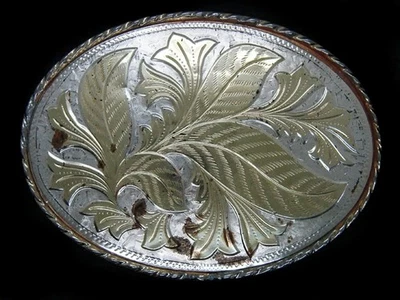 UA13120 VINTAGE 1980s *FLORAL ORNAMENTAL* WESTERN & COWBOY ROCKMOUNT BELT BUCKLE - Image 1 of 2