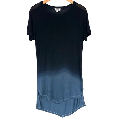 Camisa social túnica LNA Ombre V manga curta preta azul alta baixa tamanho pequeno - Imagem 1 de 4