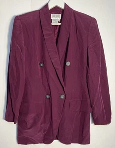 Vintage Hugo Buscati Milano Damen Gr. 4 Seide Zweireiher Rot Burgund Blazer - Bild 1 von 4