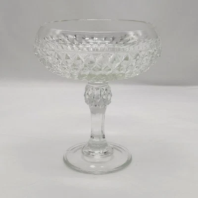 Tigela de jantar vintage Indiana vidro ponta de diamante cristal compota prato - Imagem 1 de 4