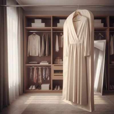 Bolsa de ropa de algodón transpirable de 62 pulgadas | Elegante almacenamiento para vestidos y abrigos Foto 1 de 4