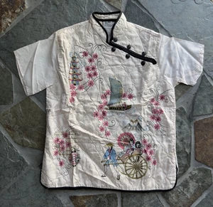 Vintage 60er Jahre Paulette New York Pyjama Oberteil - asiatisches Motiv Gr. 34 - Bild 1 von 16
