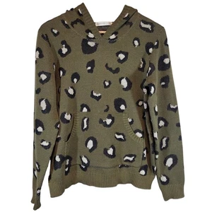 Banyan Tree Leopard Print Hoodie Size S Olive Green Granola Girl Cozy Sweater - Picture 1 of 8
