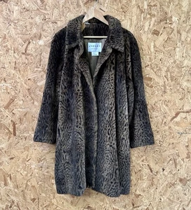Jaeger Faux Fur Overcoat Leopard Print Womens Size 14 Vintage - Made in UK - Picture 1 of 12