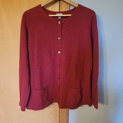 J Jill итальянская пряжа вино красный кнопка спереди кардиган шерсти кашемир размер L вне времени - Изображение 1 из 4
