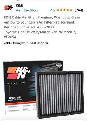 Filtro de ar de cabine K&N: veículo Toyota/Subaru/Lexus/Mazda Premium 06-22 - Imagem 1 de 2