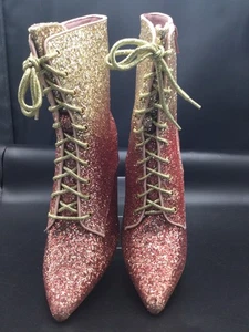 Allegra K Women’s Glitter Pointed Toe, Ankle Boot, Pink/Beige Ombré - Size 9 - Picture 1 of 5