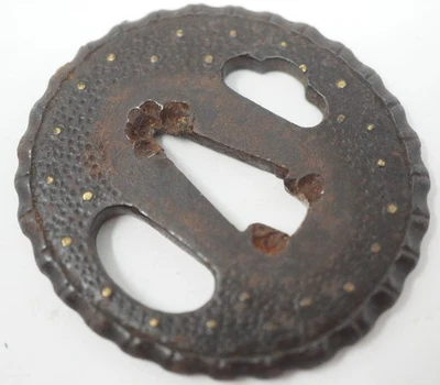 Guardia Espada Hierro Tsuba Japonesa Original con Incrustaciones de Japón 1127F14 Foto 1 de 4
