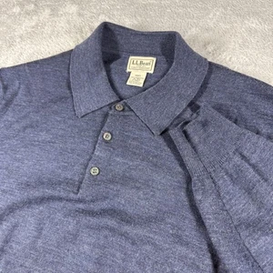 LL Bean Sweater Mens XL Blue Merino Wool Polo Long Sleeve Knit Pullover Preppy - Picture 1 of 12
