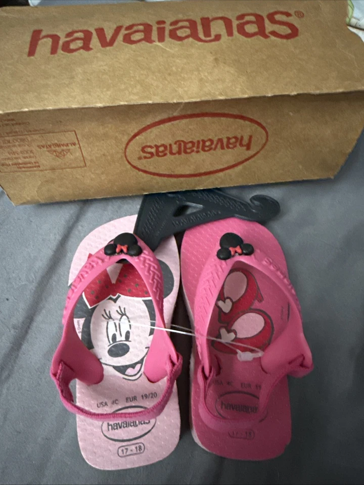 Havaianas 人字拖 迪士尼 米妮老鼠 2 色 粉色 背带 儿童 美国 4 码 — 第 1/4 张图片