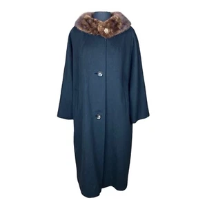 Cappotto arazzo nero Betty Rose vintage anni 60 pelliccia visone colletto etichetta unione taglia L/XL - Foto 1 di 23