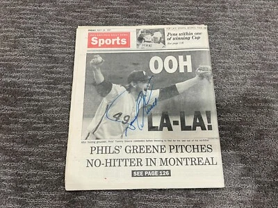 TOMMY GREENE AUTOGRAPH SIGNED 1991 NO-HITTER PHILADELPHIA DAILY NEWSPAPER - Image 1 of 2