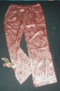 L Pink Leopard Glossy Satin Lounge Pants On-seam side Pockets NWOT - Picture 1 of 5