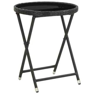 Tea Table Black 23.6" Poly Rattan and Tempered Glass vidaXL - Picture 1 of 6