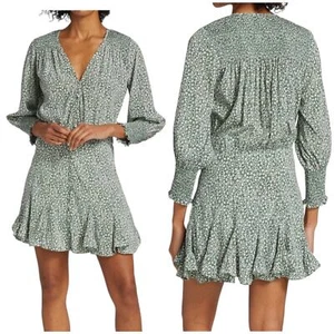 Veronica Beard NWOT Desio V-Neck Minidress Dress Size 12 Green Silk Smocked - Picture 1 of 15