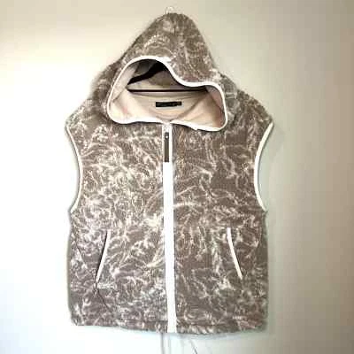 Prana Womens Polar Escape Vest Tan Sherpa Hoodie Full Zipper Jersey Lined Medium - Image 1 of 4
